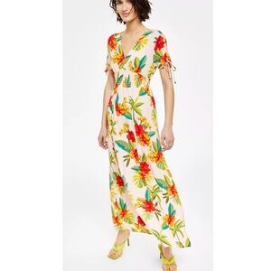 Bar III - Pink Hibiscus Jungle Floral Smocked Maxi Dress - Size M